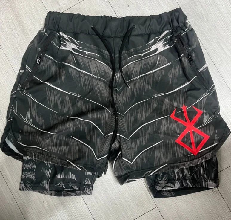 SAFFruit-Short de dehors en Maille à vaccage Rapide pour Homme, Pantalon Court Respirant Unisexe, Manga, Gym, Fitness, Été, Impr