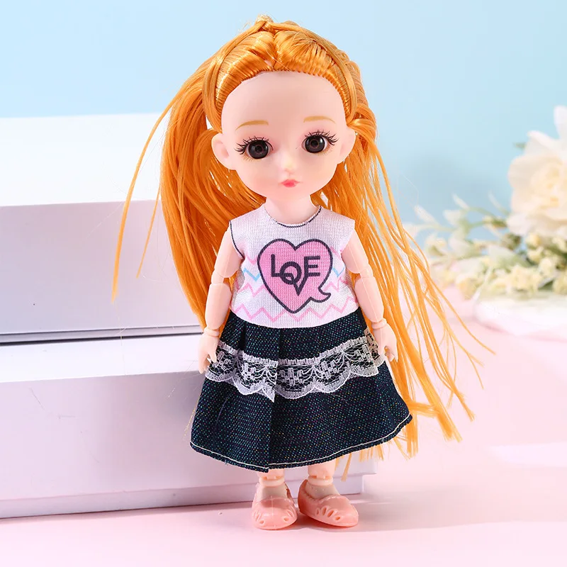 16 Cm BJD Mini Doll 13 Movable Joint Girl Baby 3D Big Eyes Beautiful DIY Toy Doll with Clothes Dress Up 1/12 Fashion Doll Toys
