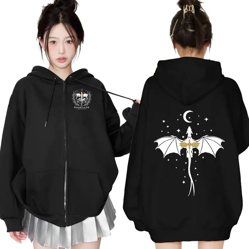 Basgiath War College Fourth Wing Dragon Rider Zipper Hoodie Men Women Harajuku Aesthetic Zip Up Sweatshirt Jacket Loose Pullover