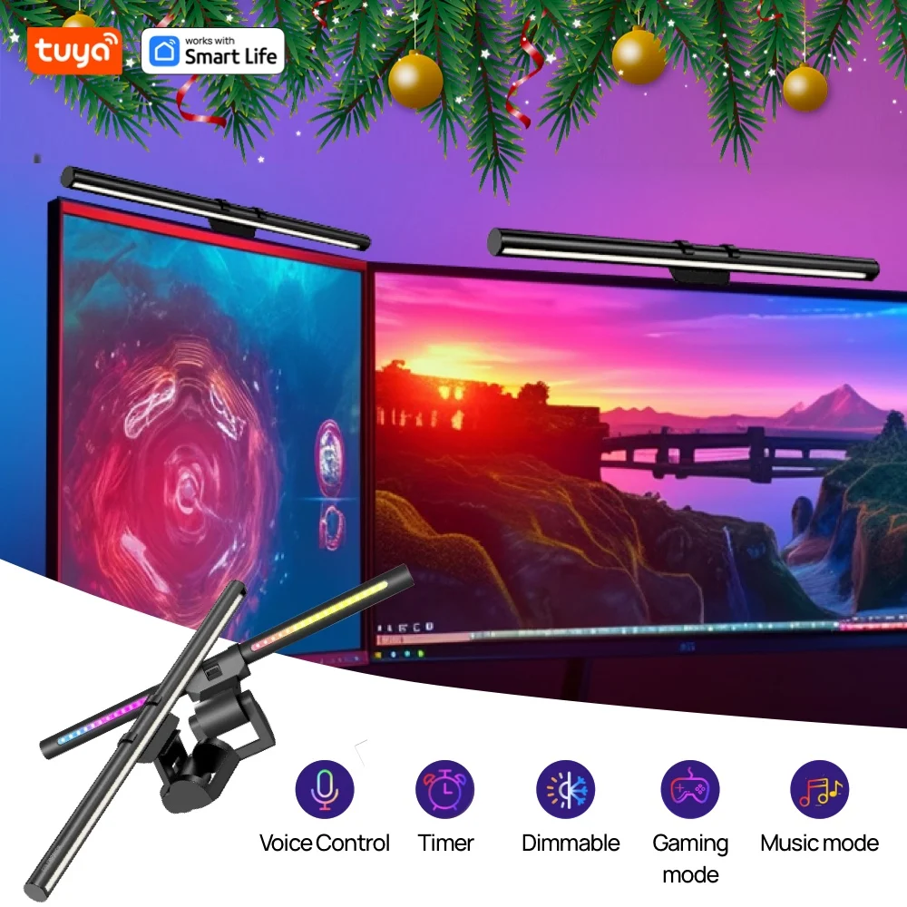 Tuya Smart RGB Monitor Light Bar/desk lamp: LED Dual Light Source, Tuya APP,Anti-Glare Lamp, Touch Control, Home Office PC,Alexa