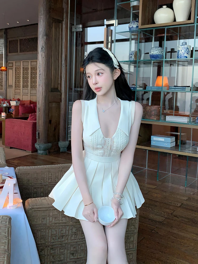 

Белая сексуальная пышная юбка с v-образным вырезом для полных женщин SYJ, удобная домашняя корейская юбка трапециевидной формы с высокой талией