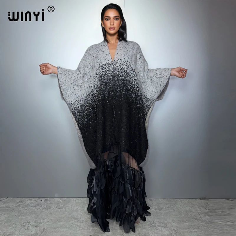 

WINYI winter retro lace cardigan capes Warm coat kimono Africa clothes fashion abaya cloak poncho for women cape loose dress