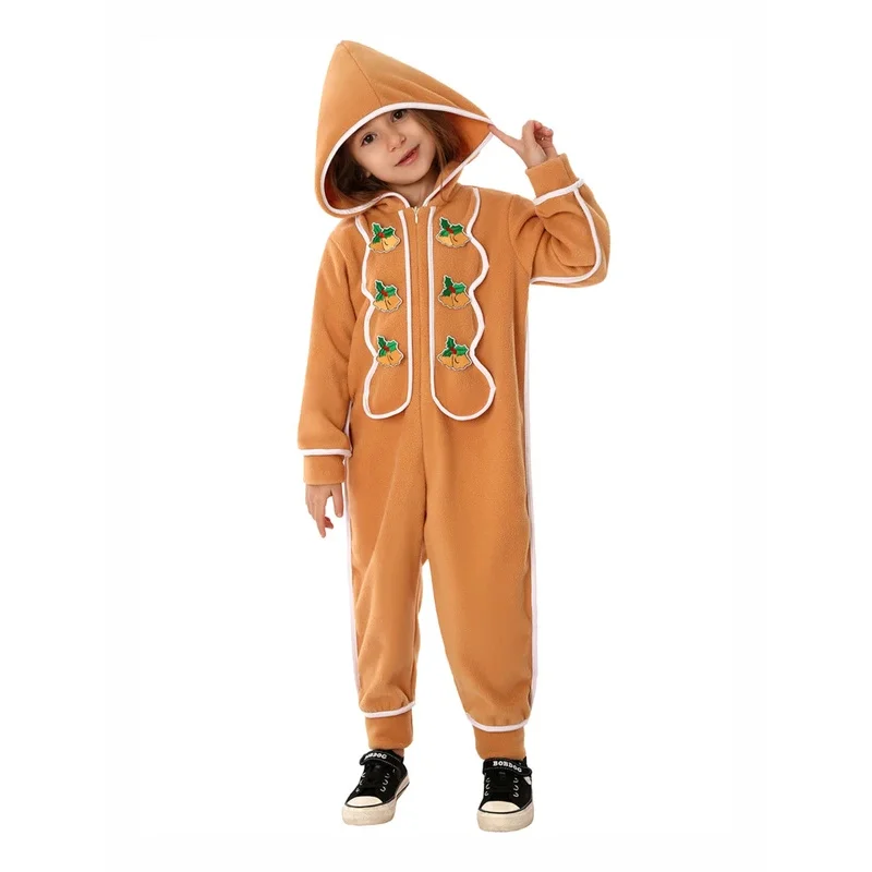 

Christmas Gingerbread Man Jumpsuit Costume Christmas Jumpsuit Halloween Christmas Boy Girl Cosplay Party CostumeHooded Clothes