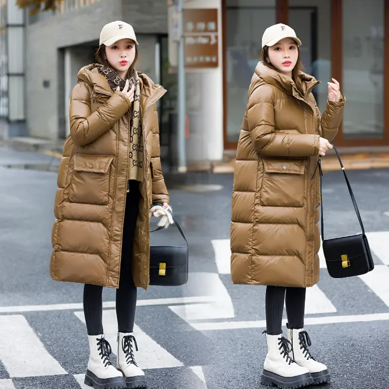 Thick Warm Parka 2024 Winter New Down Cotton-Padded Coat Women's Overcoat Loose Mid-Length Hooded Cotton Coat Bread Clothing