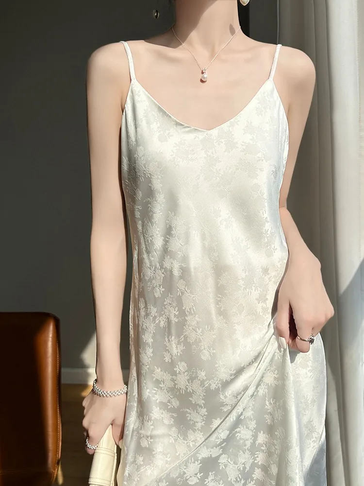 Ele soie Satin longue Dr femmes été Sexy couche de Base v-ne a-ligne robe coréenne Sle tenue décontracté sans Sve