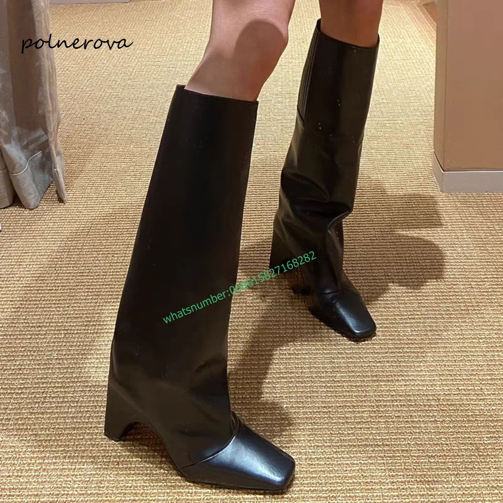 Retro czarny dziwne długie buty w stylu solidna prawdziwa skóra buty do kolan buty na wybiegu dla kobiet jesienno-zimowa moda seksowna