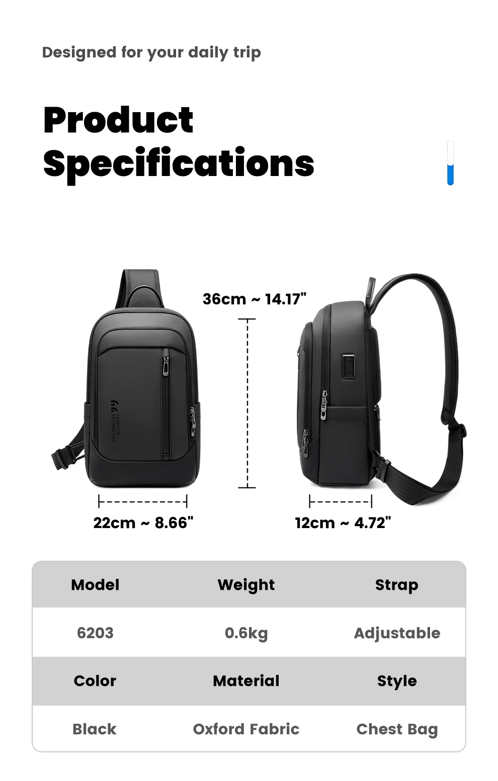 Heroic Knight Multifunction Male Chest Bag With USB Lightweight Leisure Shoulder Bag Business Anti-theft Weekend Commute Daypack