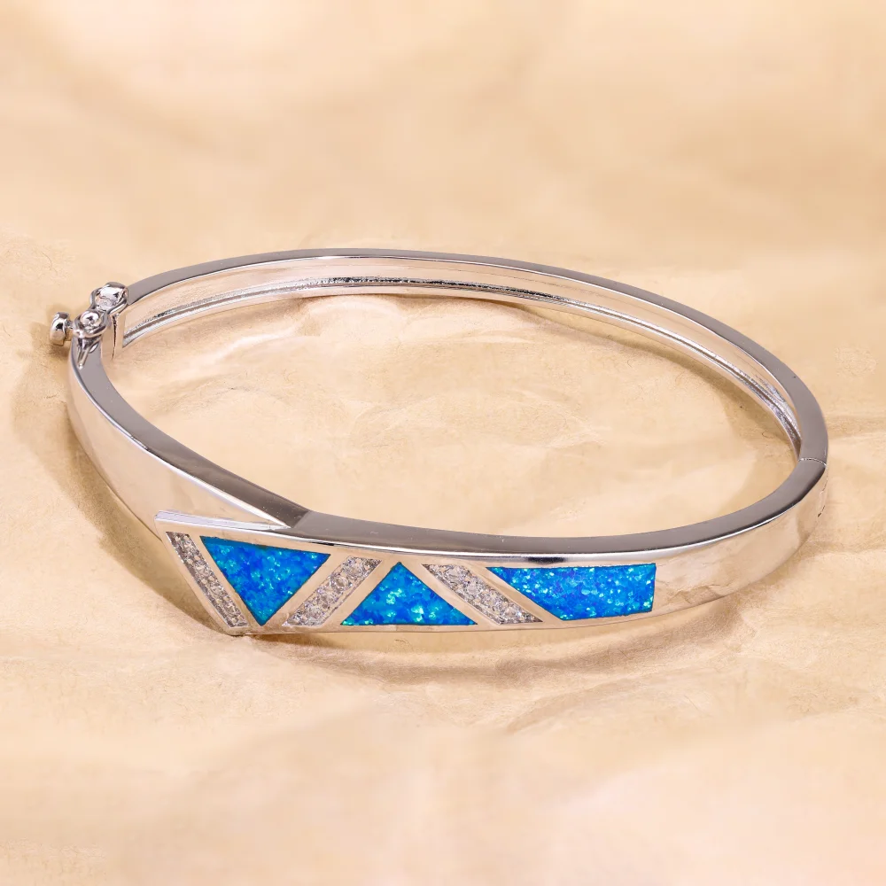 

JLZ-096 2024 New Arrival Women's Opal Bangles Unique Design Geometric Blue Opal Closed Bangles For Women's Gifts