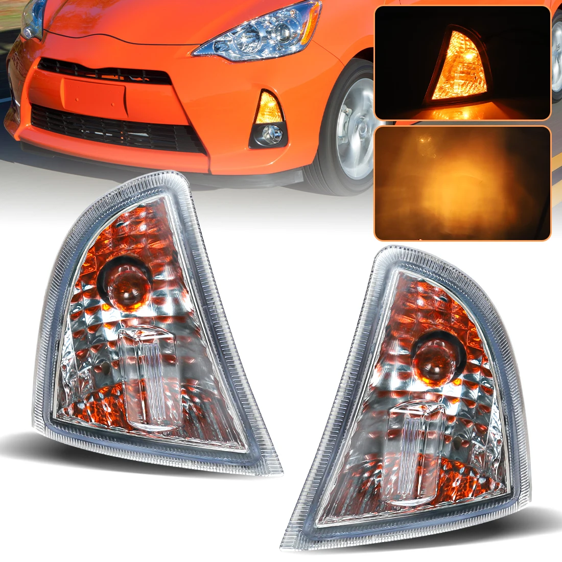 

Передний боковой угловой фонарь для Toyota Prius C 2012-2014, 1 пара, янтарный противотуманный фонарь, указатель поворота, 8152052040, 8151052040, 12В