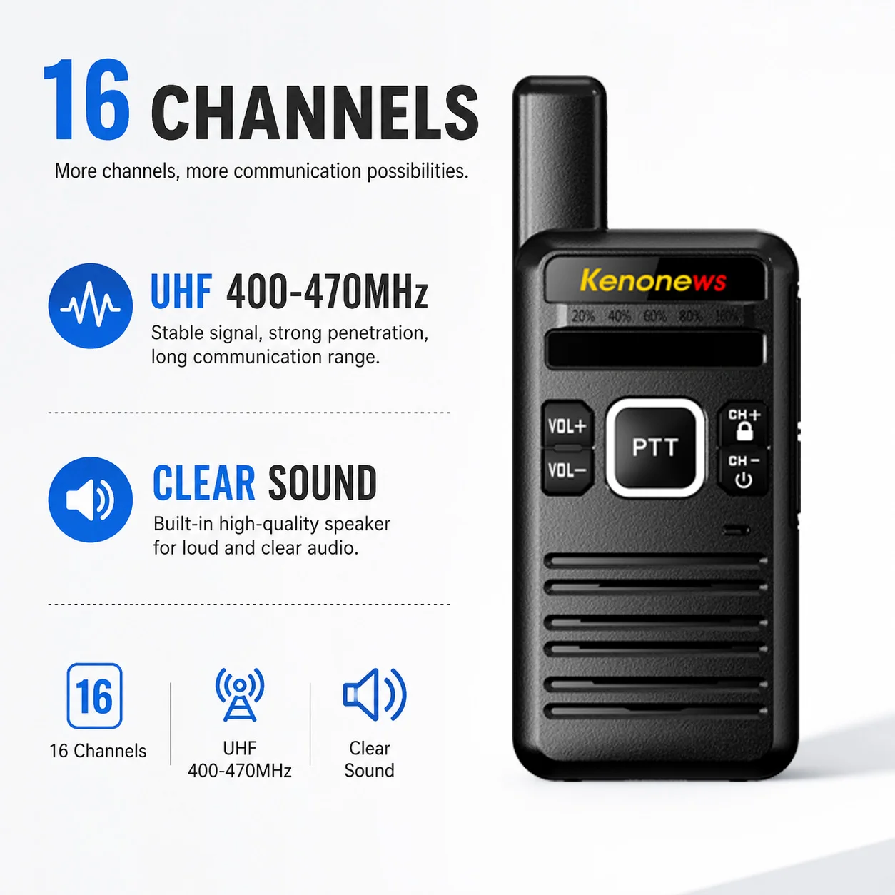 2PCS Kenonews Mini Walkie Talkie Long Range Portable Size Rechargeable Type-C Charging Two Way Ham Radio UHF Upgrade 888S