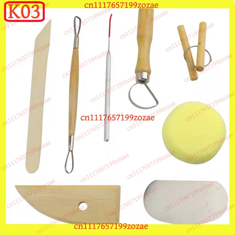 k3 8-Piece Pottery Tools Set, Stainless Steel Clay Ceramics Molding Kit with Wood & Sponge Auto Parts