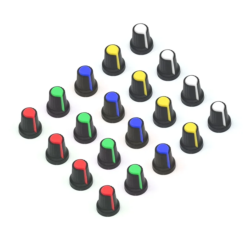 

WH148 30PCS/lot Potentiometer Knob Kit Plastic Knobs Cap 6mm Shaft Hole AG2 Yellow Orange Blue White Red 5value*6PCS=30PCS