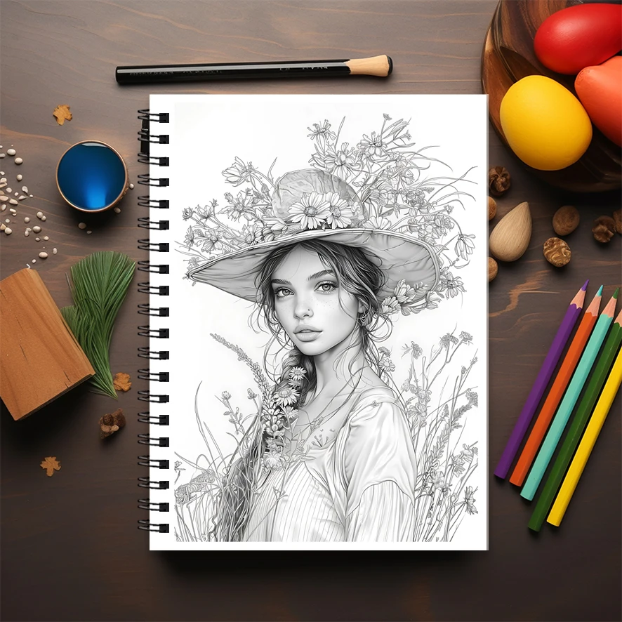 Adult Coloring Book 8.3x11.2 Inches 22 Pages Beauty Character Design Stress Relief Emotion Positivity Focus