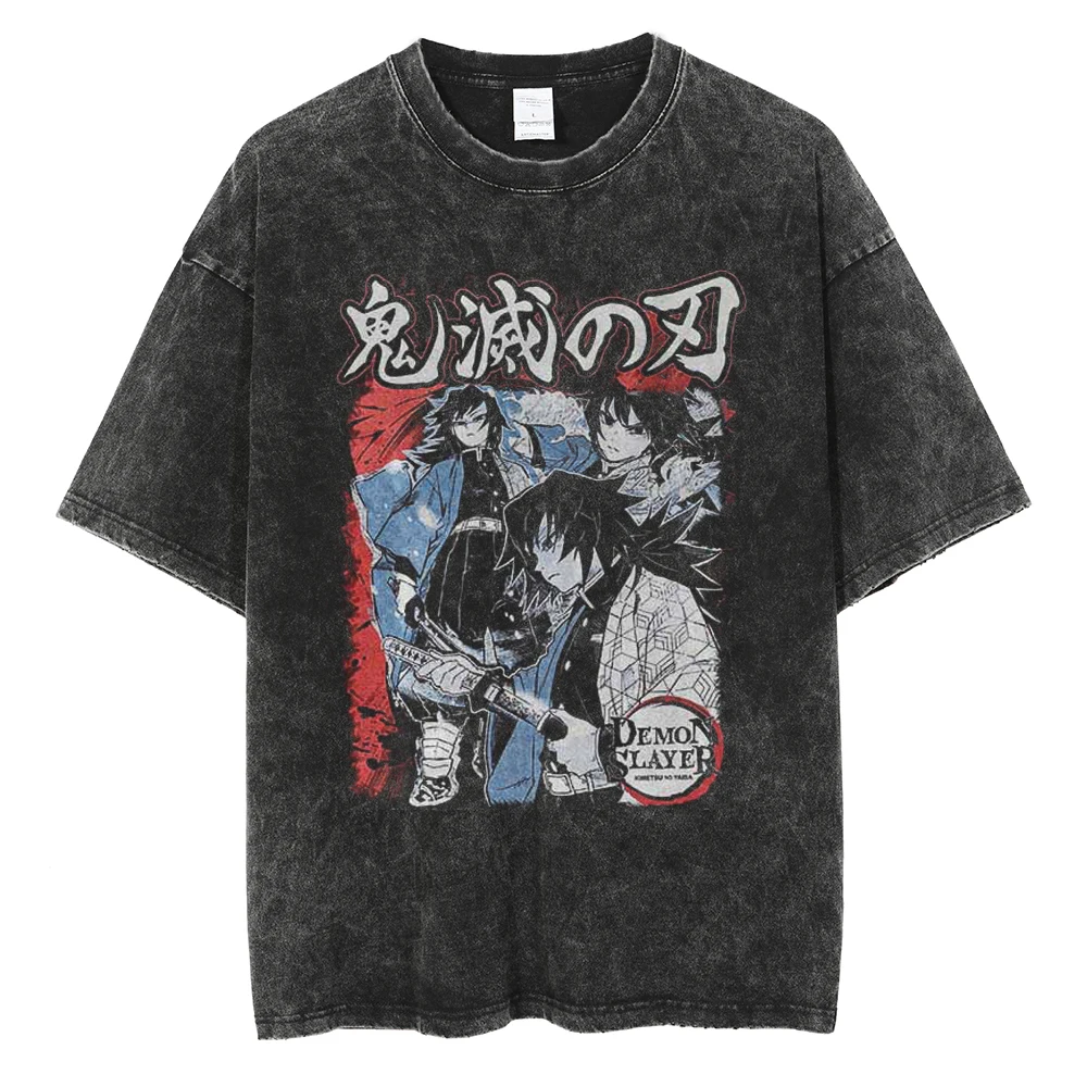 Novo harajuku oversized anime gráfico t camisa das mulheres dos homens demônio slayer vintage lavado manga curta camiseta verão casual topo streetwear