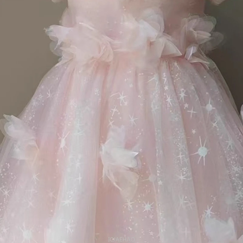 

Long Dress Children Pink Girls Host Dresses Clothes Birthday Party Princess Piano Performance Outfit Gown Luxury Costume Kids