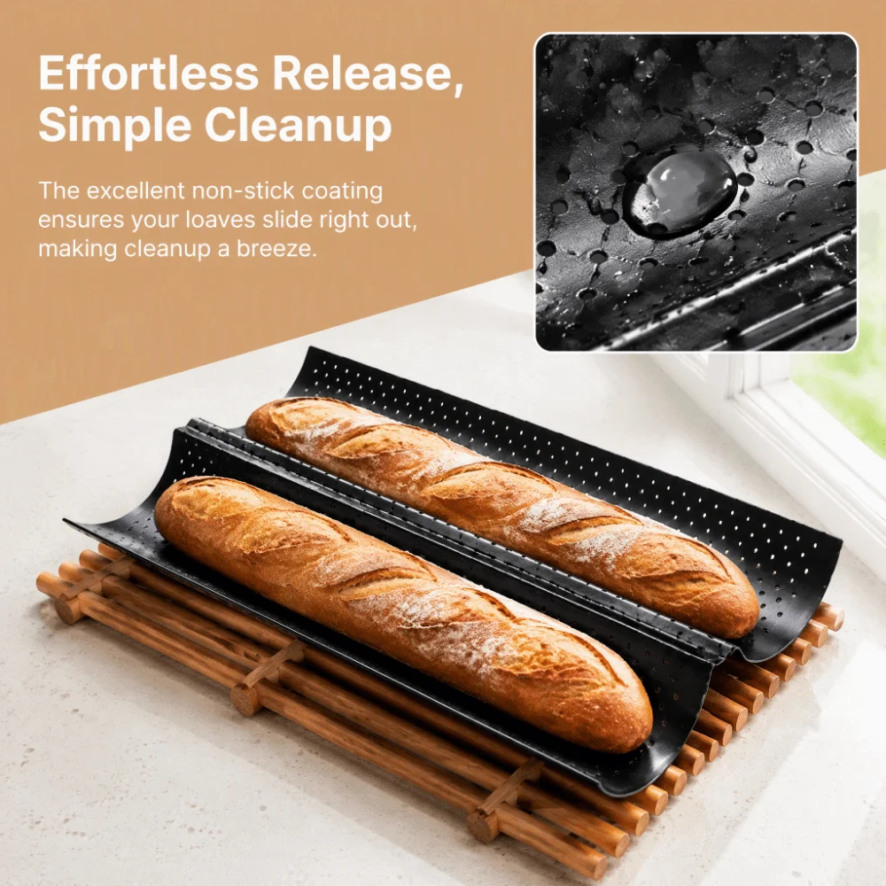 Durable 2/3/4 Slot Baguette Pan Nonstick Perforated French Bread Pan Carbon Steel Wavy Bread Baking Mold Restaurant