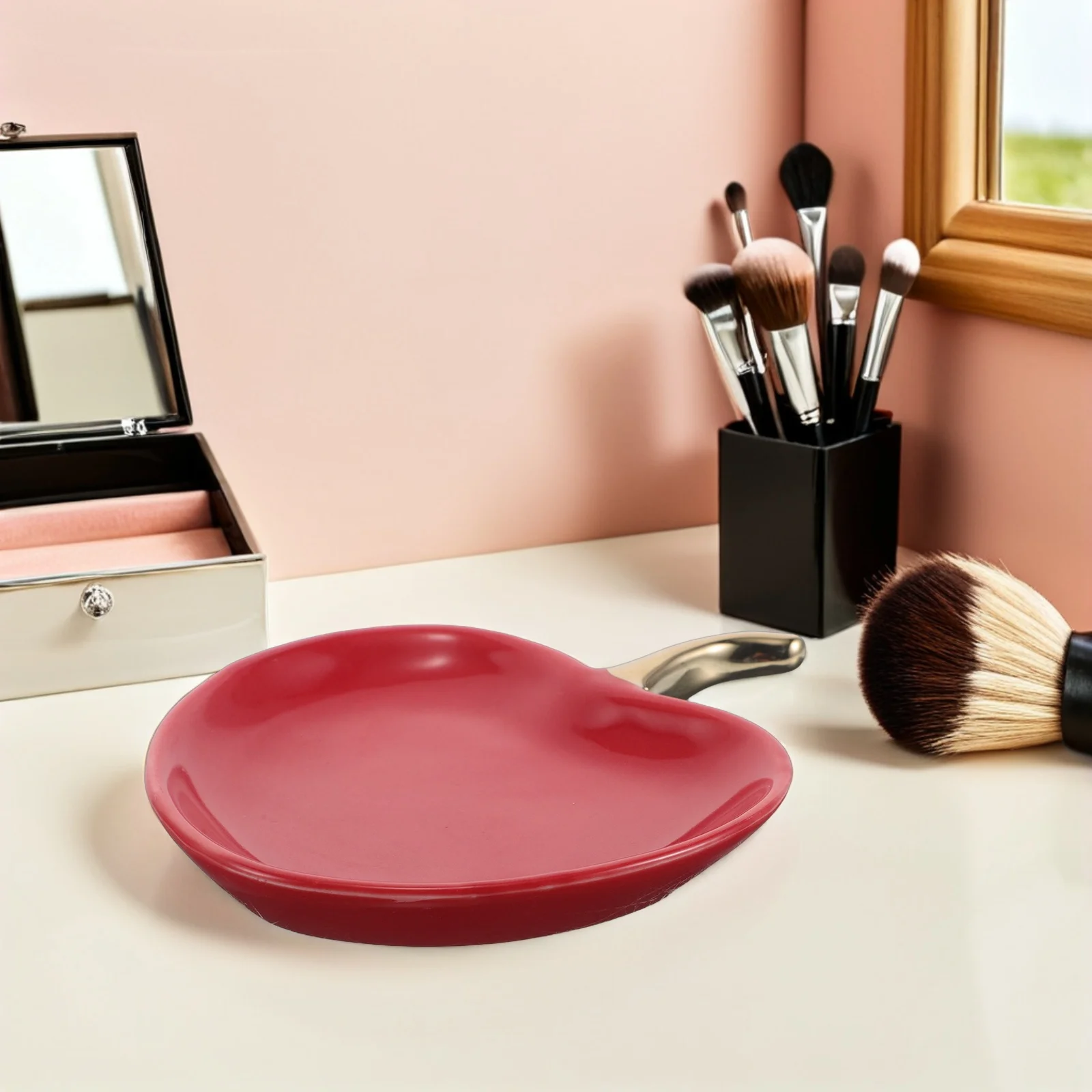 

2Pcs Ceramic Apple Jewelry Tray Red Decorative Vanity Table Trinket Storage Dish for Rings Earrings Accessories 4.5x3.6