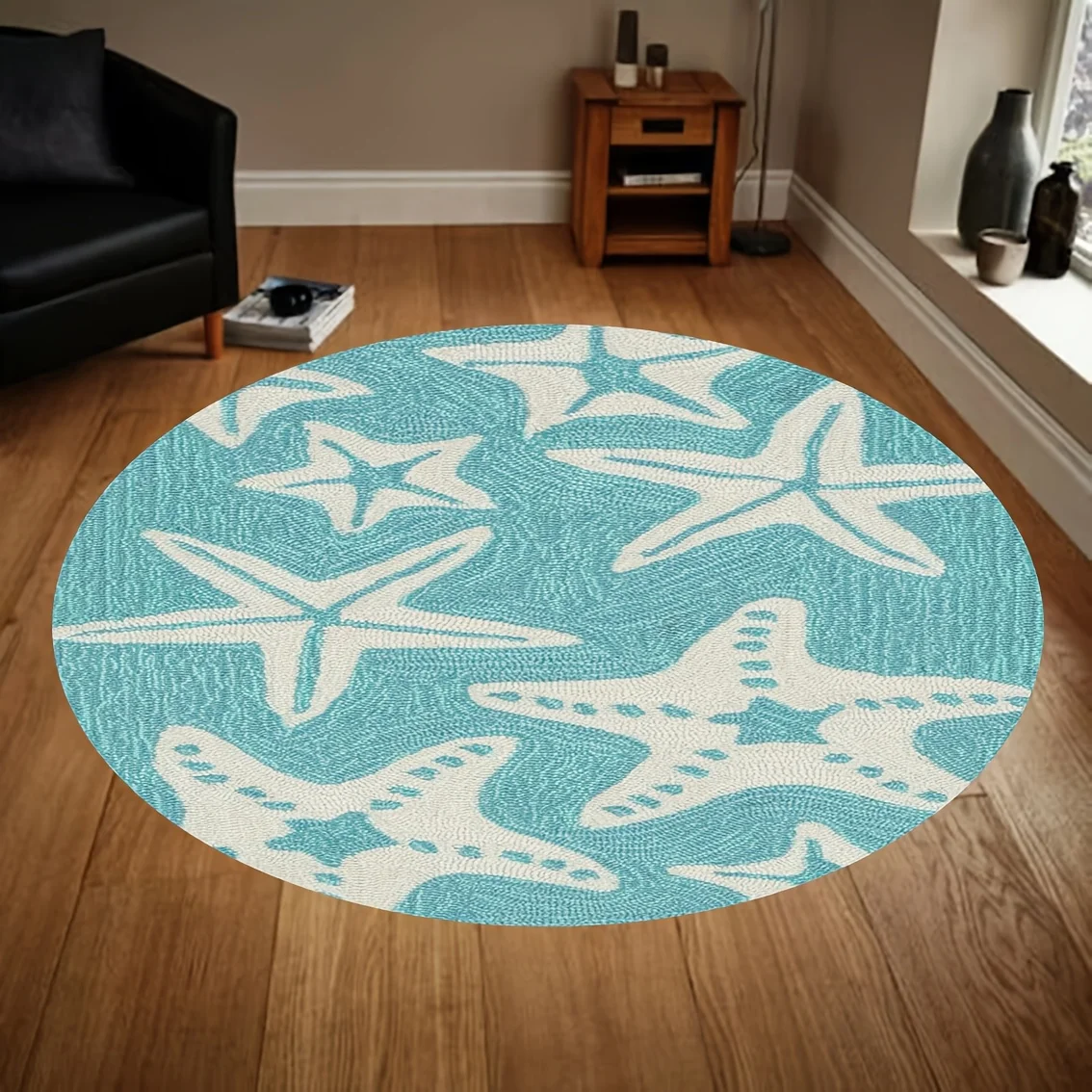 Festive Summer Ocean Motif Circular Rug Decorative Non Slip Door Mat Versatile Accent For Gym Dance Studio Lounge