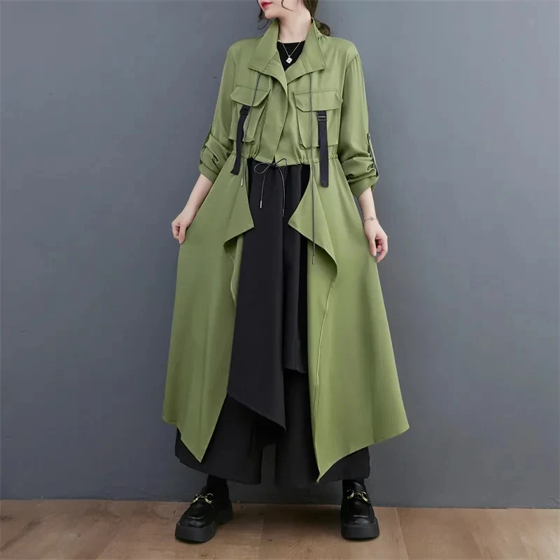 Womens Trench Coat Asymmetry Patchwork Long Windbreaker Coats Irregular Black Fashion Casual Long Coats Women 2024 New