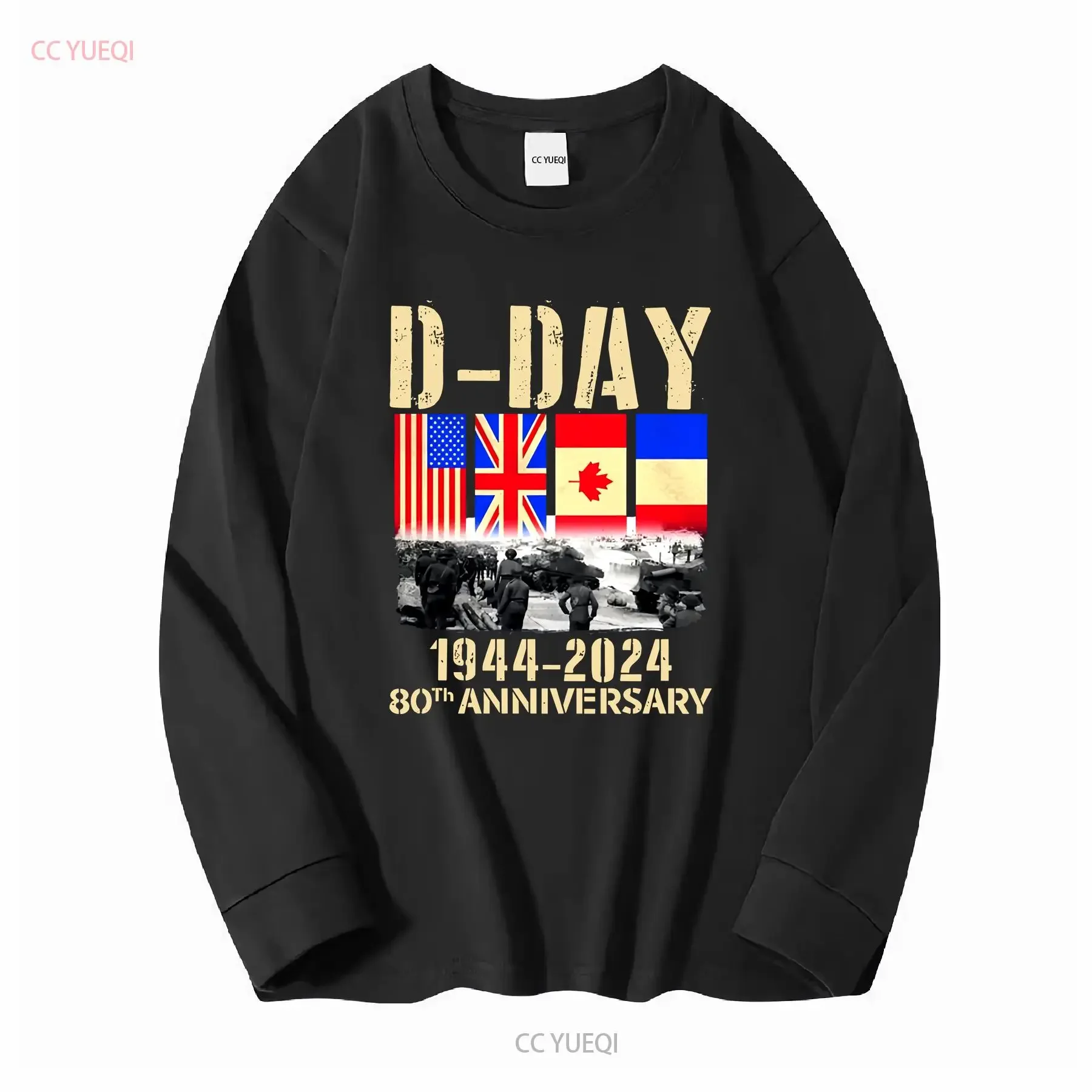 D Day T Shirt Normandy Landings 80th Anniversary 1944 2024 UK Flag Top long or short sleeves vintage Washed Comfortable Casual view 3