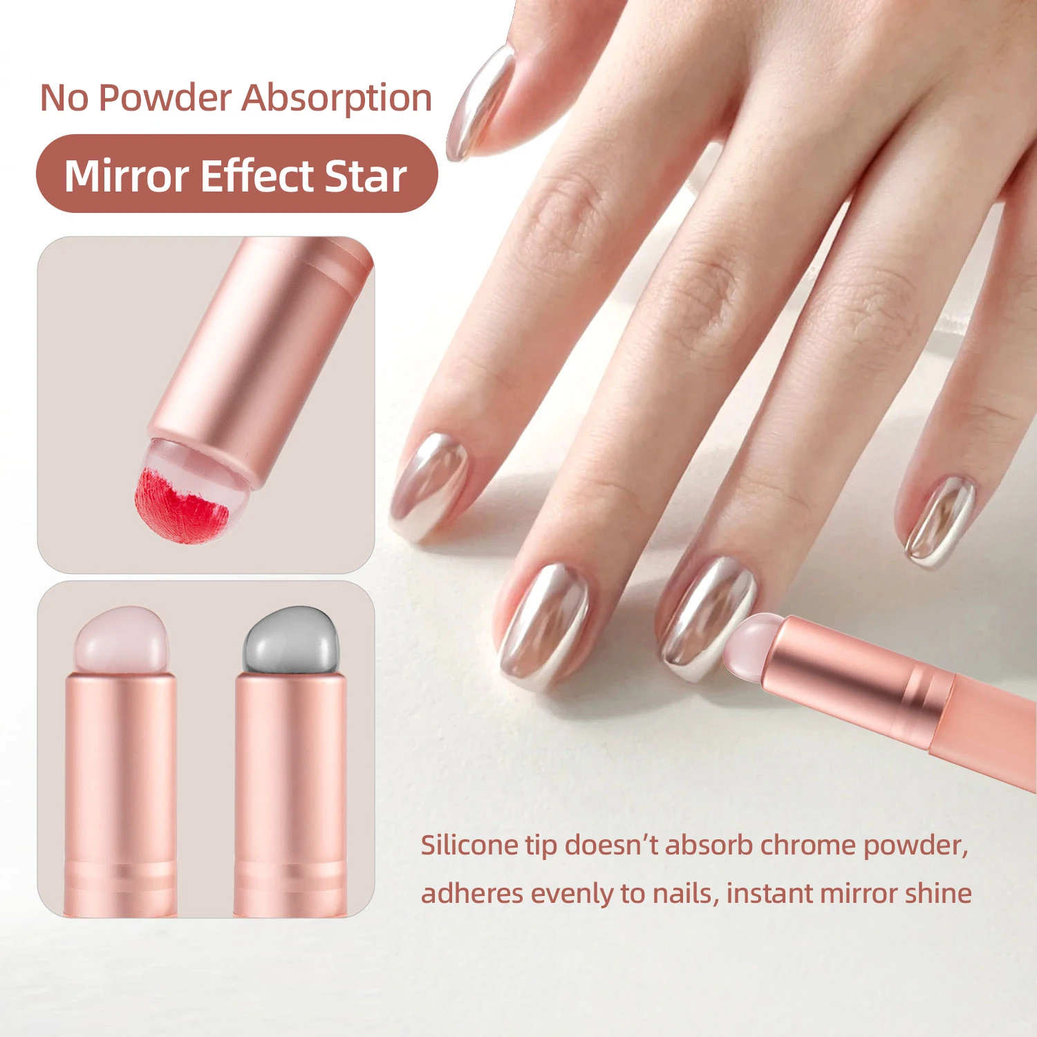 Mini Silicone Tip Nail Art Brush for Mirror Powder Pigment and Blush Application Reusable Manicure Tool for Gradient Effects