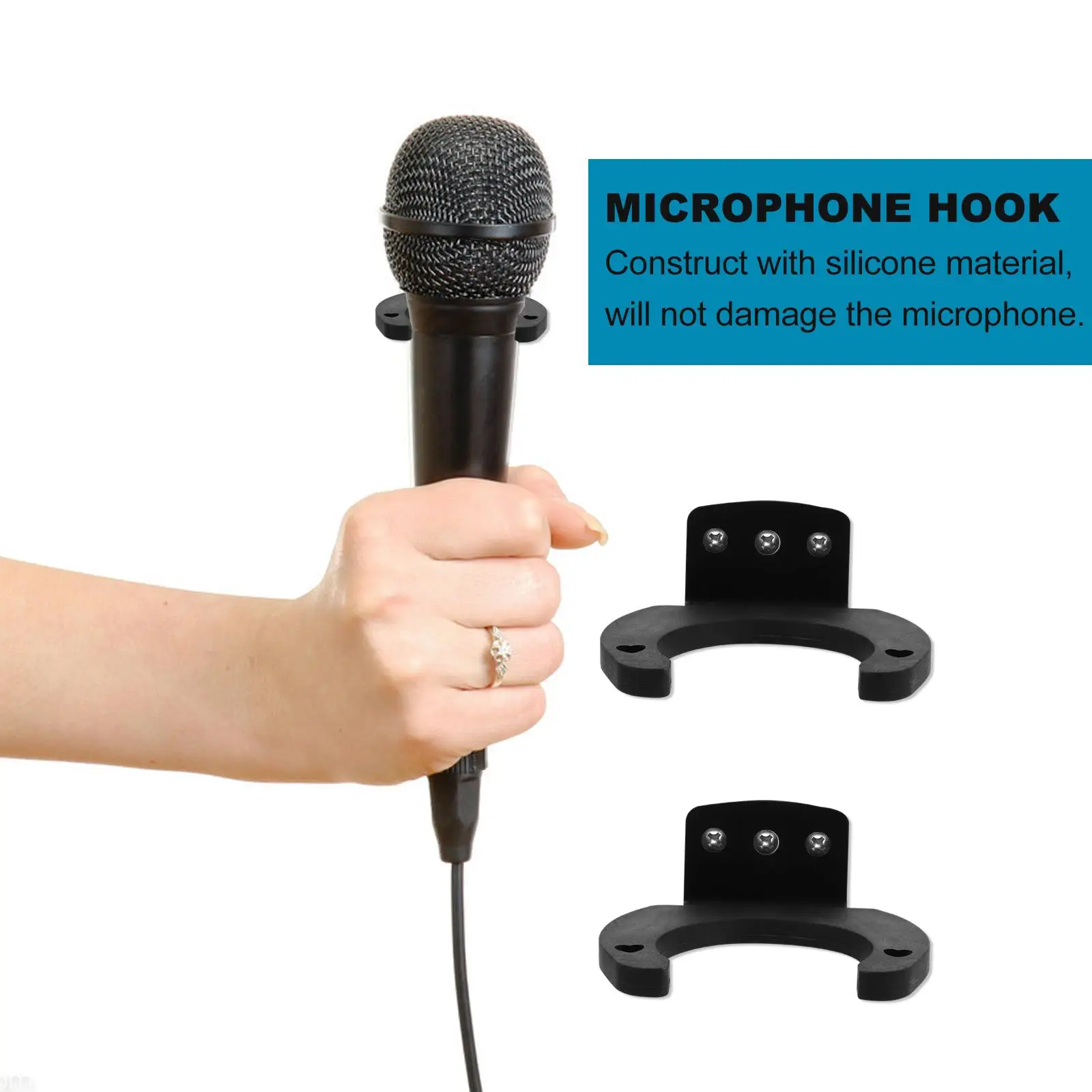 4PCS Microphone Holder Wall Mount Clip Set for Wireless Mics Small Size Light Weight Non Microphone Stand Damaging
