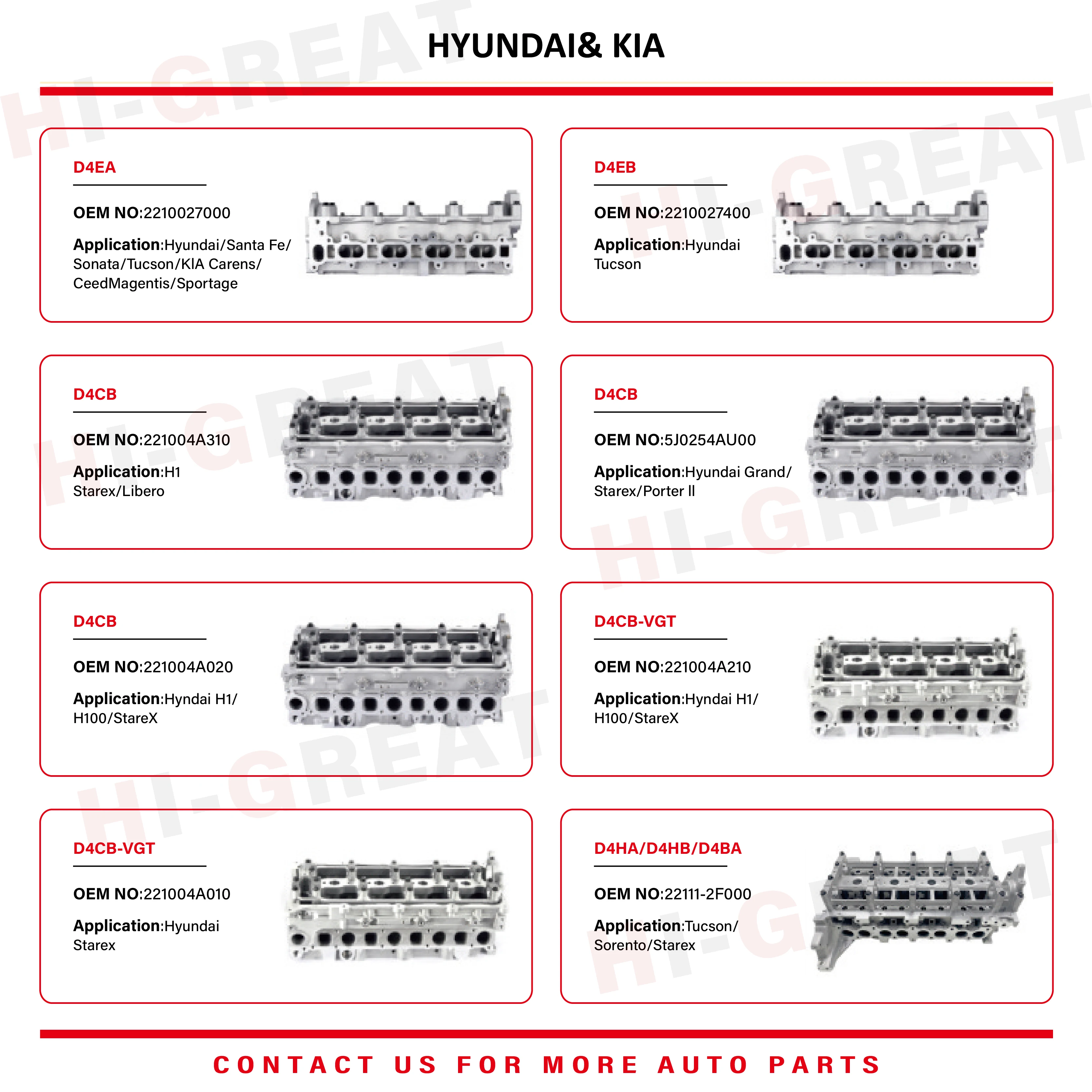 Engine D4CB Cylinder Head For Kia For SONATA 22100-4A600 22100-4A700 22100-4A701 5J025-4AU00 AMC908778 D4CB Motor Engine Parts - view 4