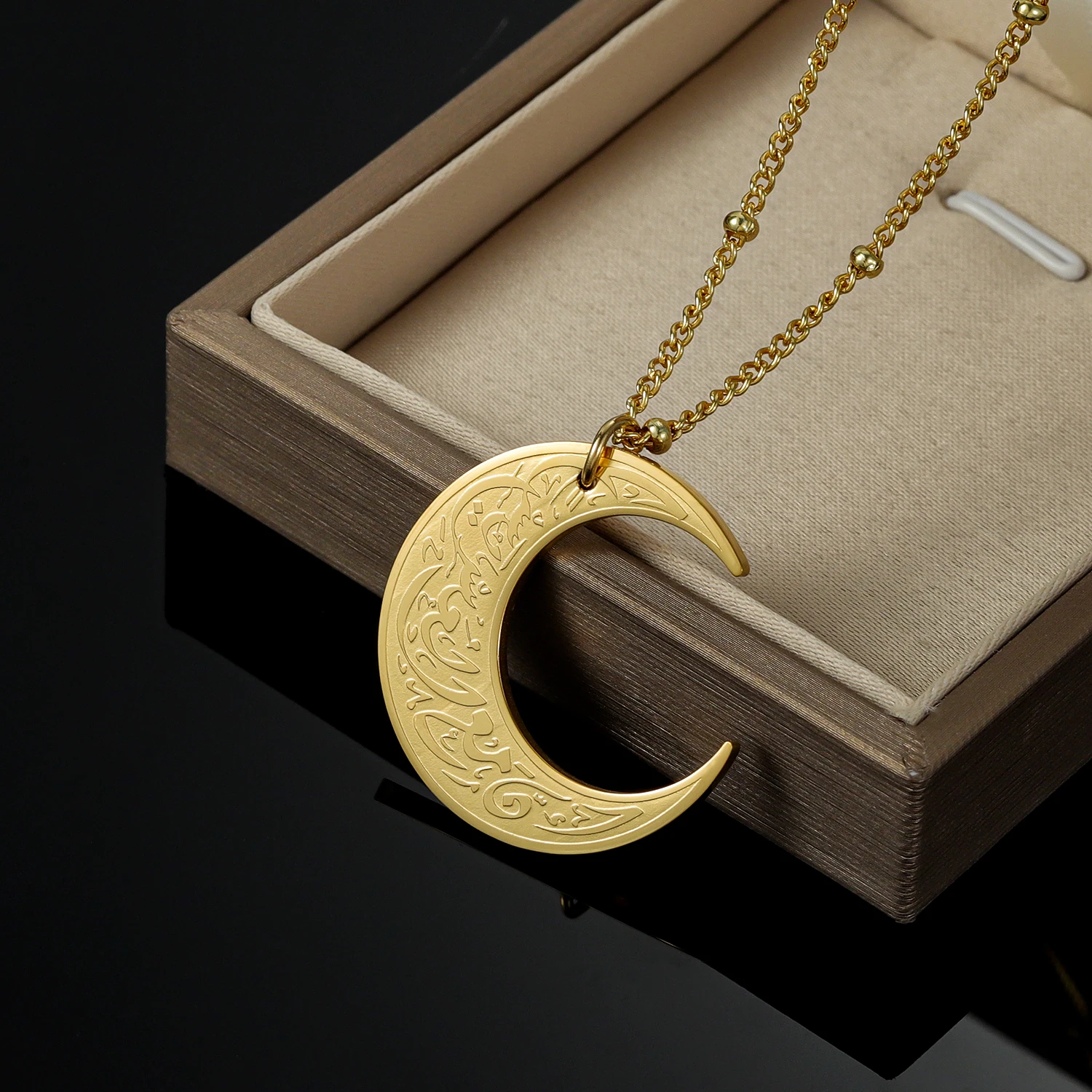 

"Verily with Every Hardship Comes Ease"|Crescent Necklace Arabic Gold Muslim Religion Jewelry Spirit Prayer Quran Allah Pendant