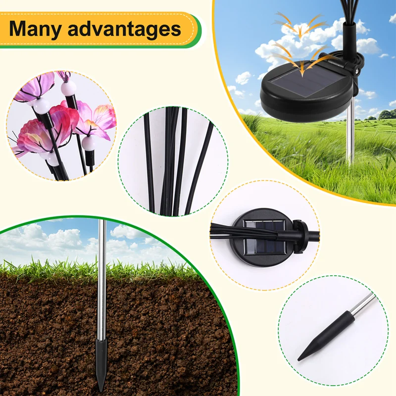 พลังงานแสงอาทิตย์ผีเสื้อหิ่งห้อยไฟกันน้ําไฟสนามหญ้าตกแต่งสวนสวนภูมิทัศน์ไฟ 6-Light