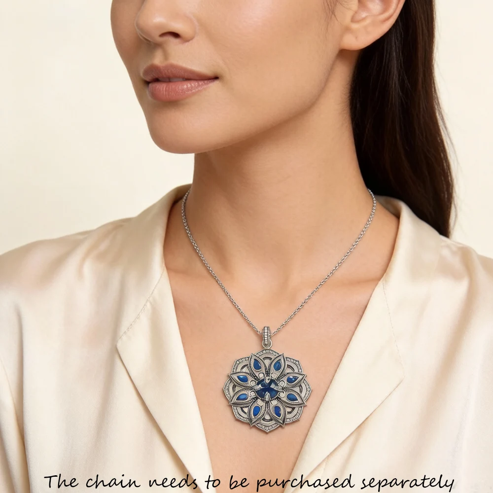 Pendant Blue Lotus Flower,Brand New Fashion Jewelry 925 Sterling Silver Europe Accessories Gift For Woman