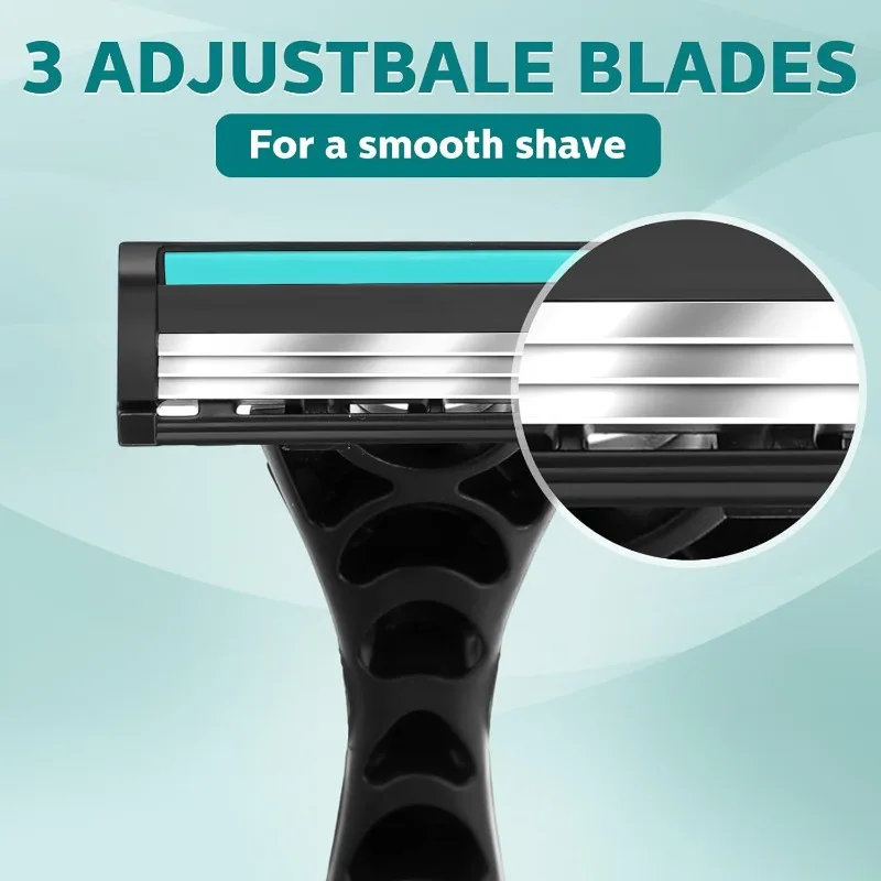 50 Pcs Men's Disposable Razors Bulk 3 Blade Men Razors for Head Sensitive Skin Comfortable Shave