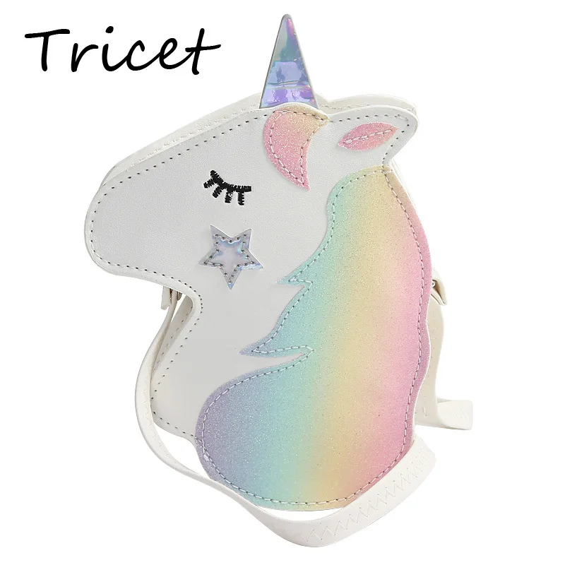 Tas selempang kartun Unicorn perempuan, kantung bahu Bling kulit PU lucu, ritsleting 3D untuk anak-anak