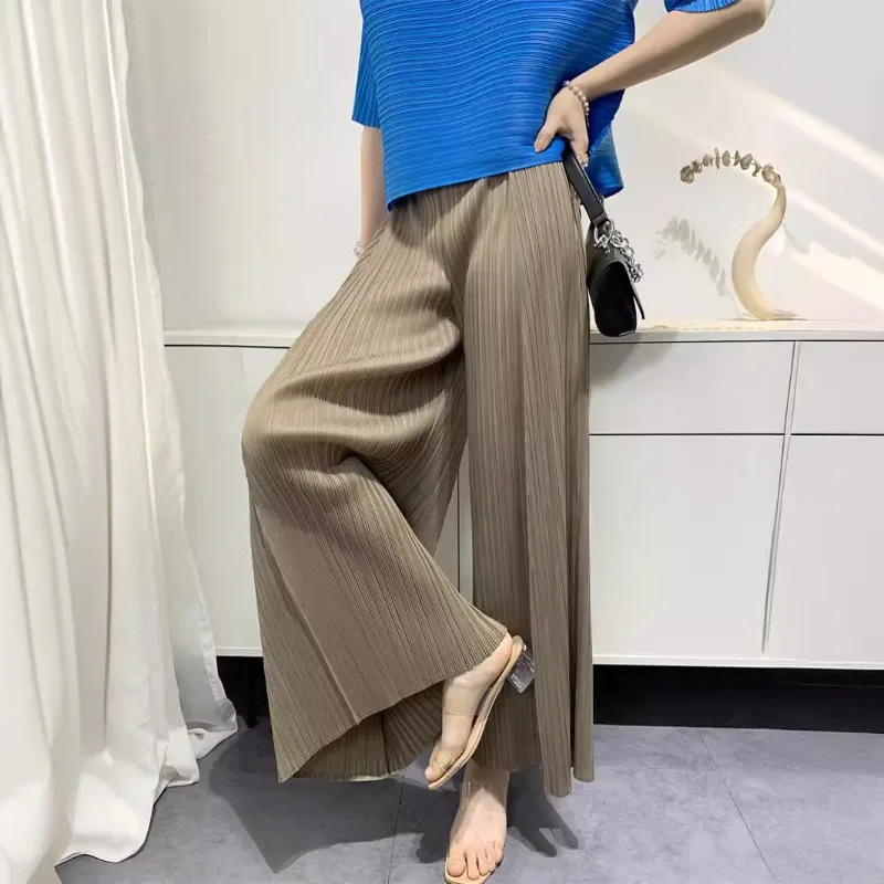 Miyake 2025 Summer Pleated Wide-legged Flared Pants High-waisted Casual Pants Loose Large Size Pleated Pants Women Commuting