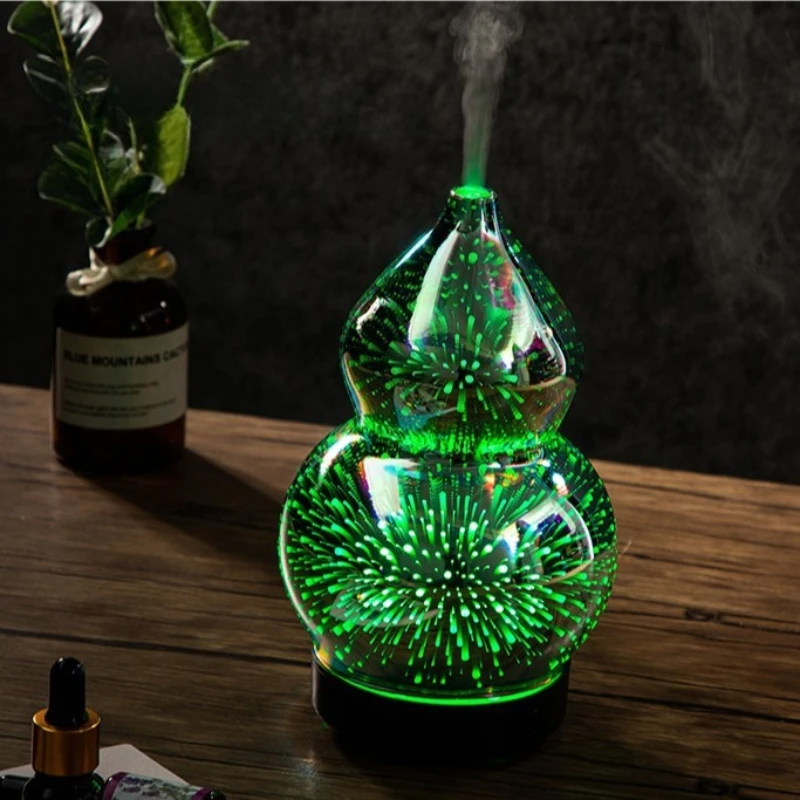 Hulu Shaped 3D Pyrotechnics Pattern Glass Humidification Aromatherapy Machine Colorful Lighting Aromatherapy Machine