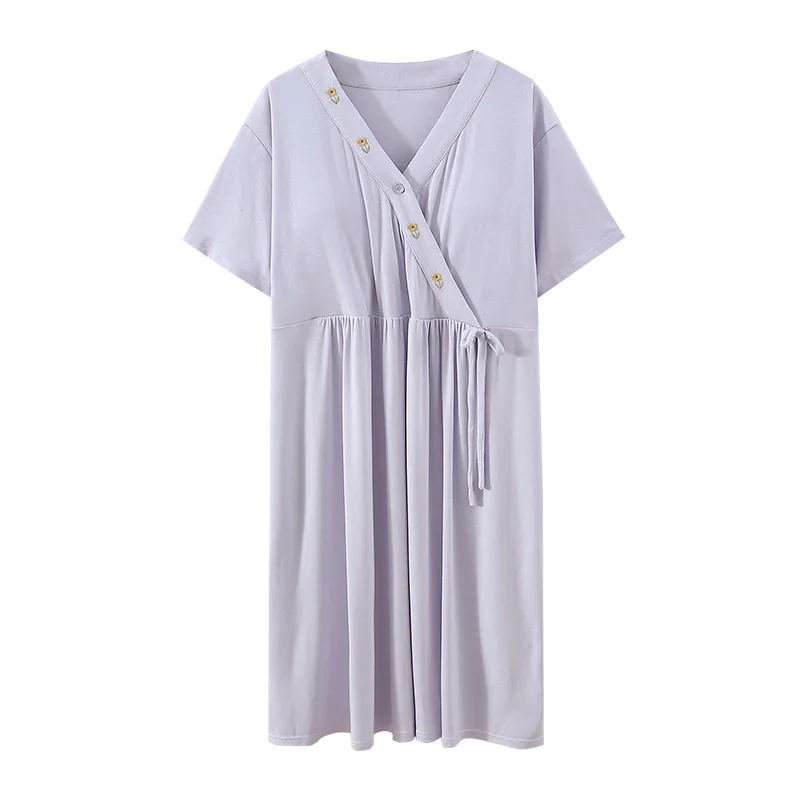 Summer Maternity Soft Modal Pajamas Dress Breastfeeding Friendly Solid Postpartum Woman Nursing Clothes Breast Feeding Nightgown