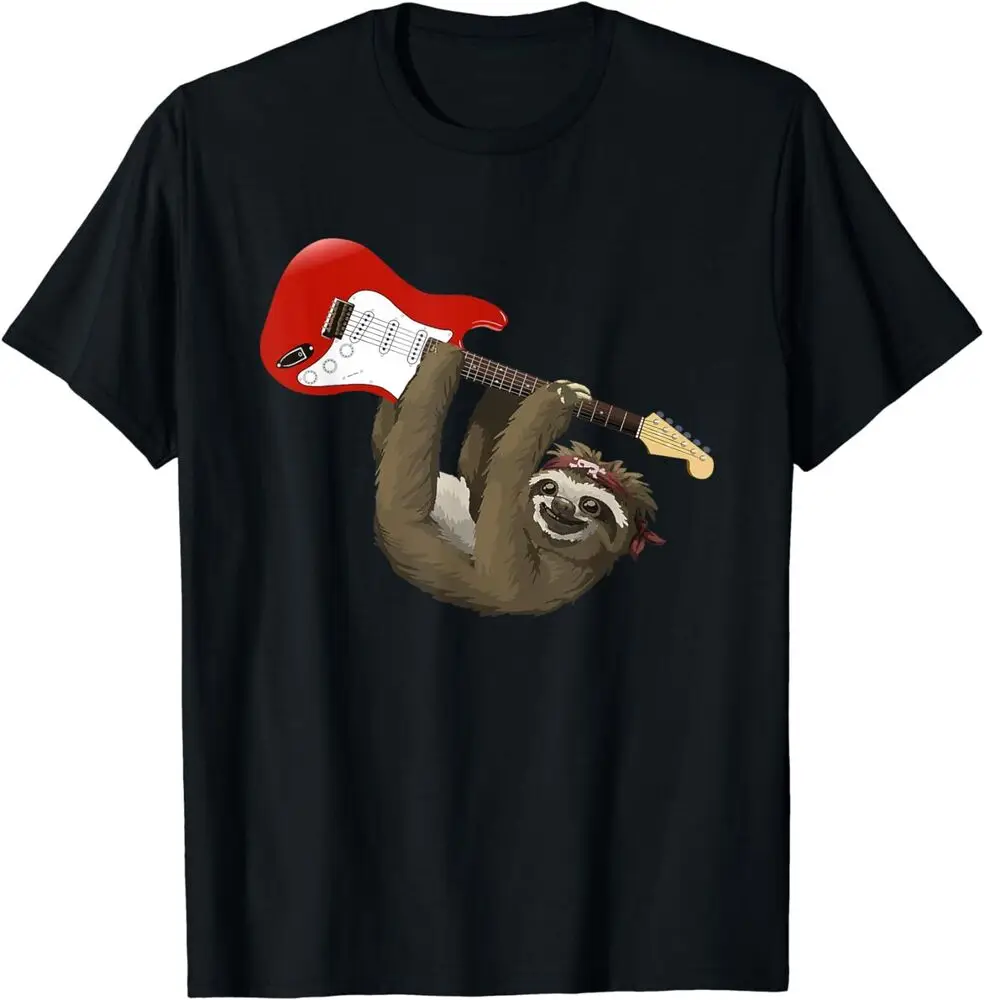 Sloth Playing Guitar Music Lovers T-Shirt For Men Clothing Women Short Sleeve Tees Vintage High Quality 100%Cotton