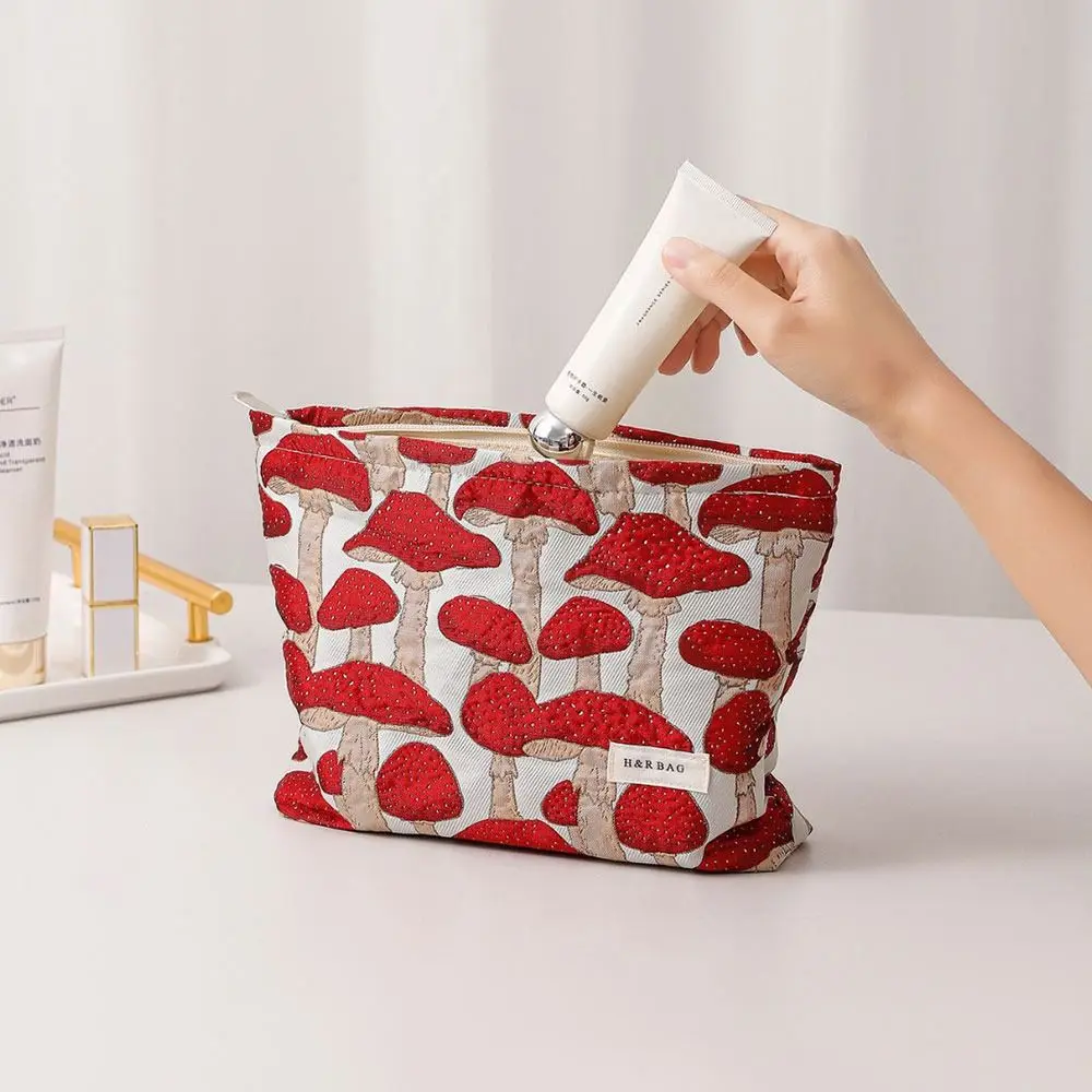 Tas Makeup Kanvas Simplicity Ukuran M/L Motif Jamur Merah, Tas Penyimpanan, Dompet Koin, Kunci, Hadiah
