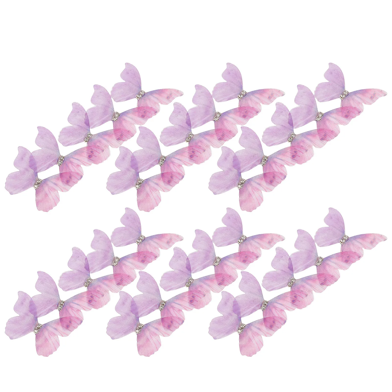 

100pcs Butterfly Wings Hair Accessories Double Layer Tulle 3D Purple Clips For Teens Women Ancient Costume Han Chinese Clothing