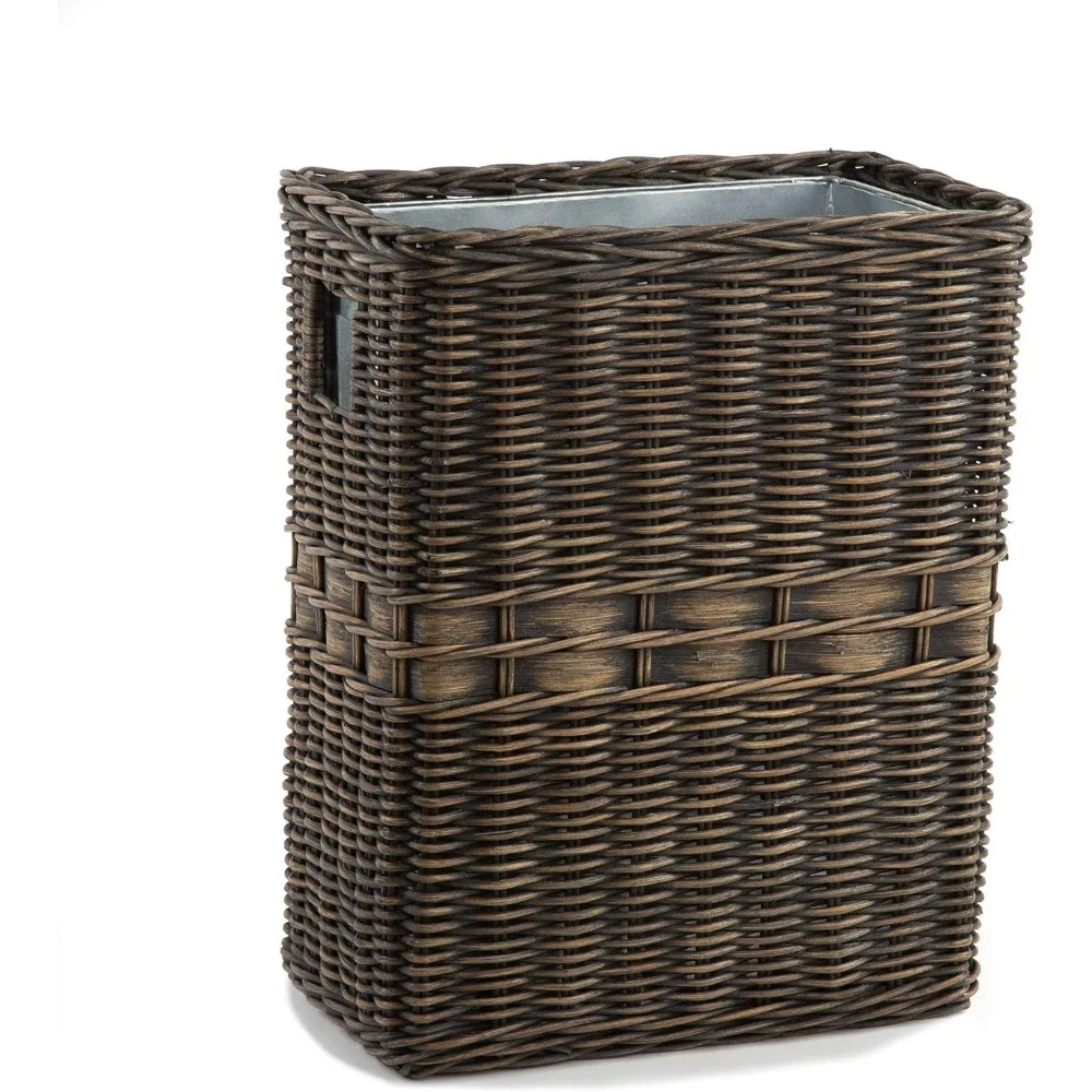 

Большая прямоугольная плетеная корзина для мусора с металлическим вкладышем, 14,5 дюймов Д x 9 дюймов Ш x 18 дюймов В, античный орехово-коричневый