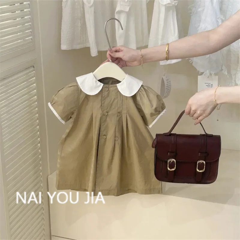 Vestito da principessa per ragazze 2024 estate tinta unita bambini carini vestono gonna per neonate in cotone coreano stile semplice vestiti per bambini