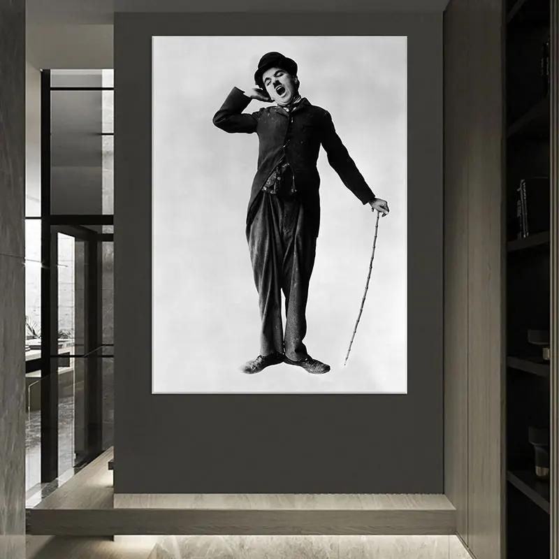 Sir Charlie Chaplin Vintage Poster A Man With A Mustache Wearing Hat And Bow Tie Classic Cinema Canvas Painting Room Home Decor