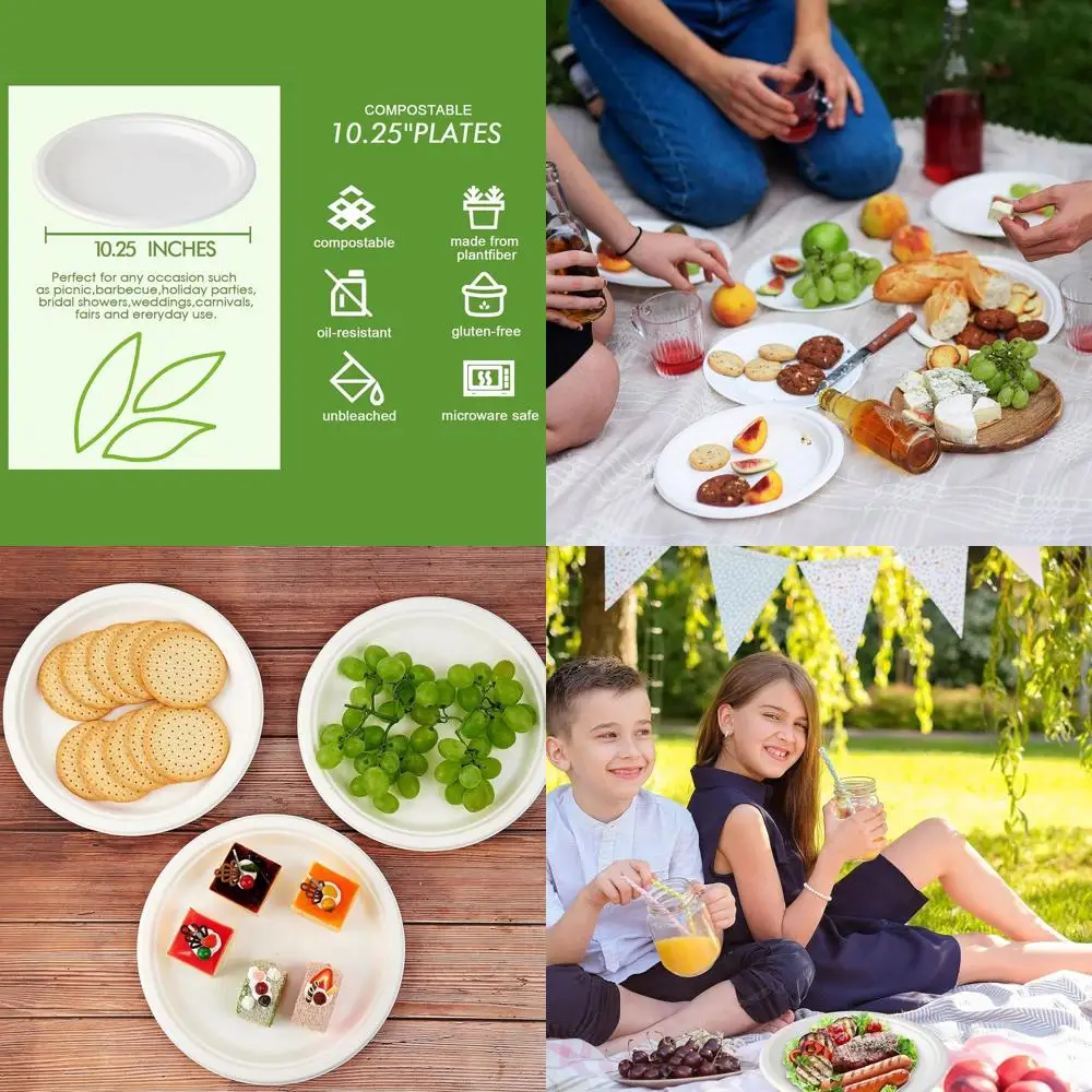 

Eco-Friendly 10.25 Biodegradable Bagasse Paper Plates, 500 Pack, Strong & Natural (White)