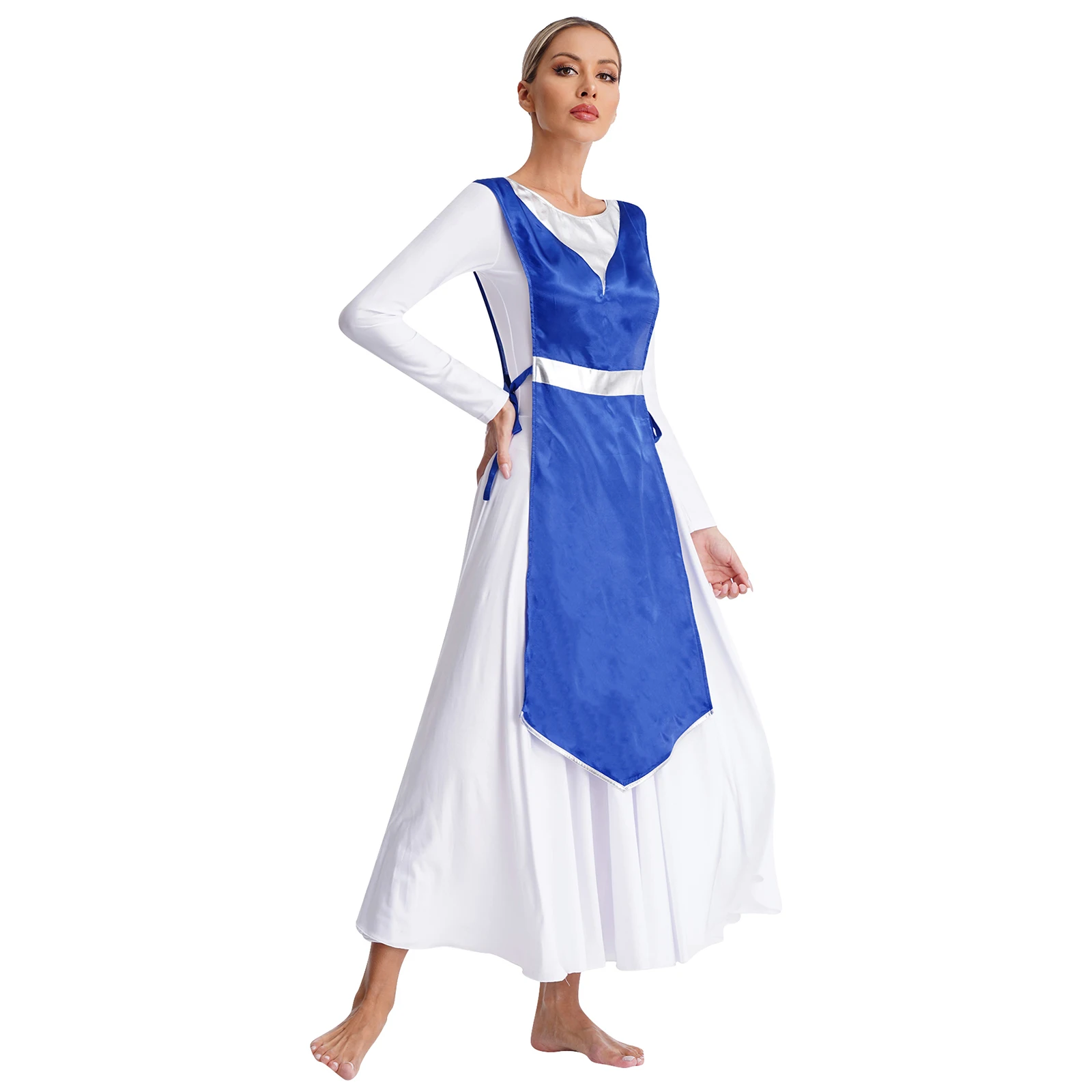 Women's Metallic Liturgical Praise Dance Costumes Tunic Sleeveless Coverups for Church Worship Robe Choir Performance Dancewear