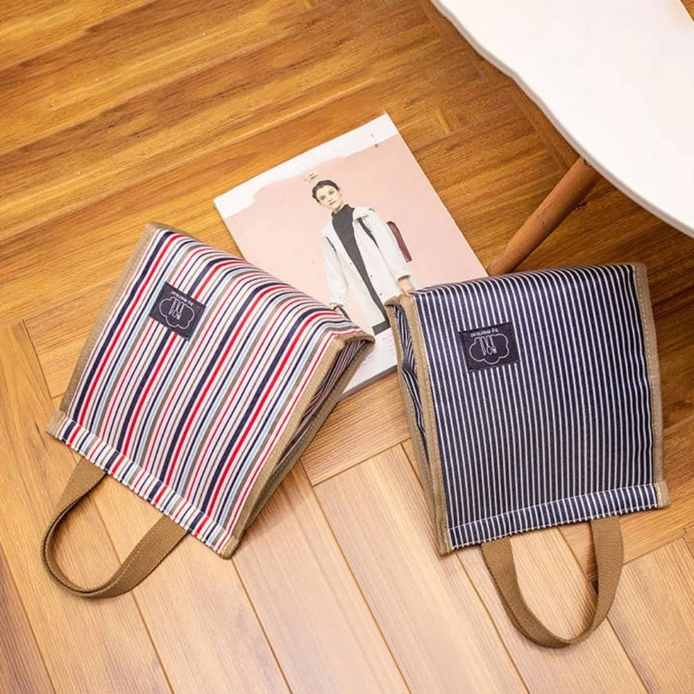Waterproof Insulated Thermal Lunch Bag Large Capacity Oxford Cloth Hand-held Picnic Food Pouch Thickened Stripe Storage Handbag
