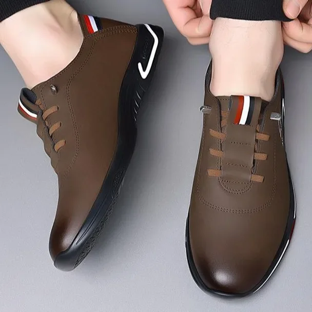 2024Men's Shoes Fashion Soft Soled Men Casual Shoes British Style Formal Shoes Breathable Lace-Up Bottom Light SneakersMale Size