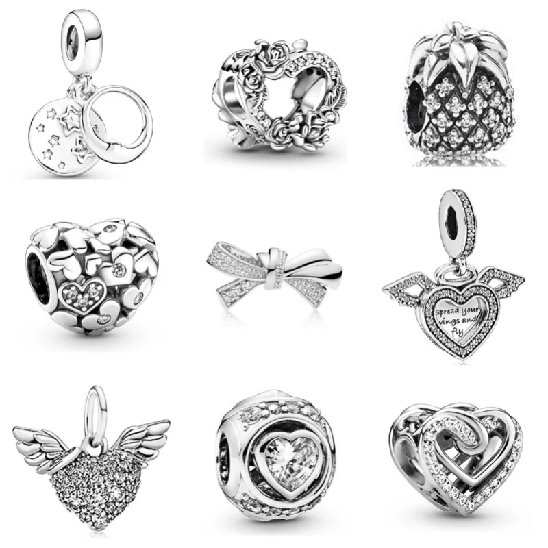 Diamante Amor Pequeno Sino Charm Beads Pingente para Colar Pandora, Pulseira DIY, Acessórios de Jóias, Presentes do Dia dos Namorados, Novo, 2024