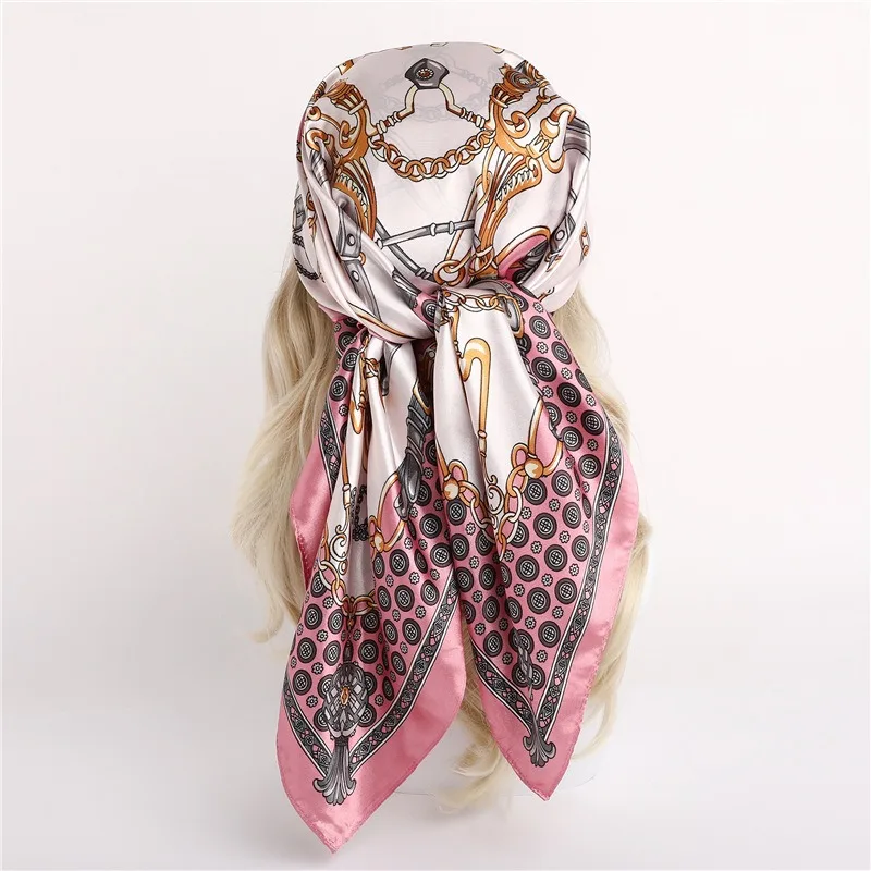 90*90 سنتيمتر المرأة وشاح حريري Foulard En الساتان الفاخرة وشاح حريري منديل محفظة الحرير مربع وشاح SJ02