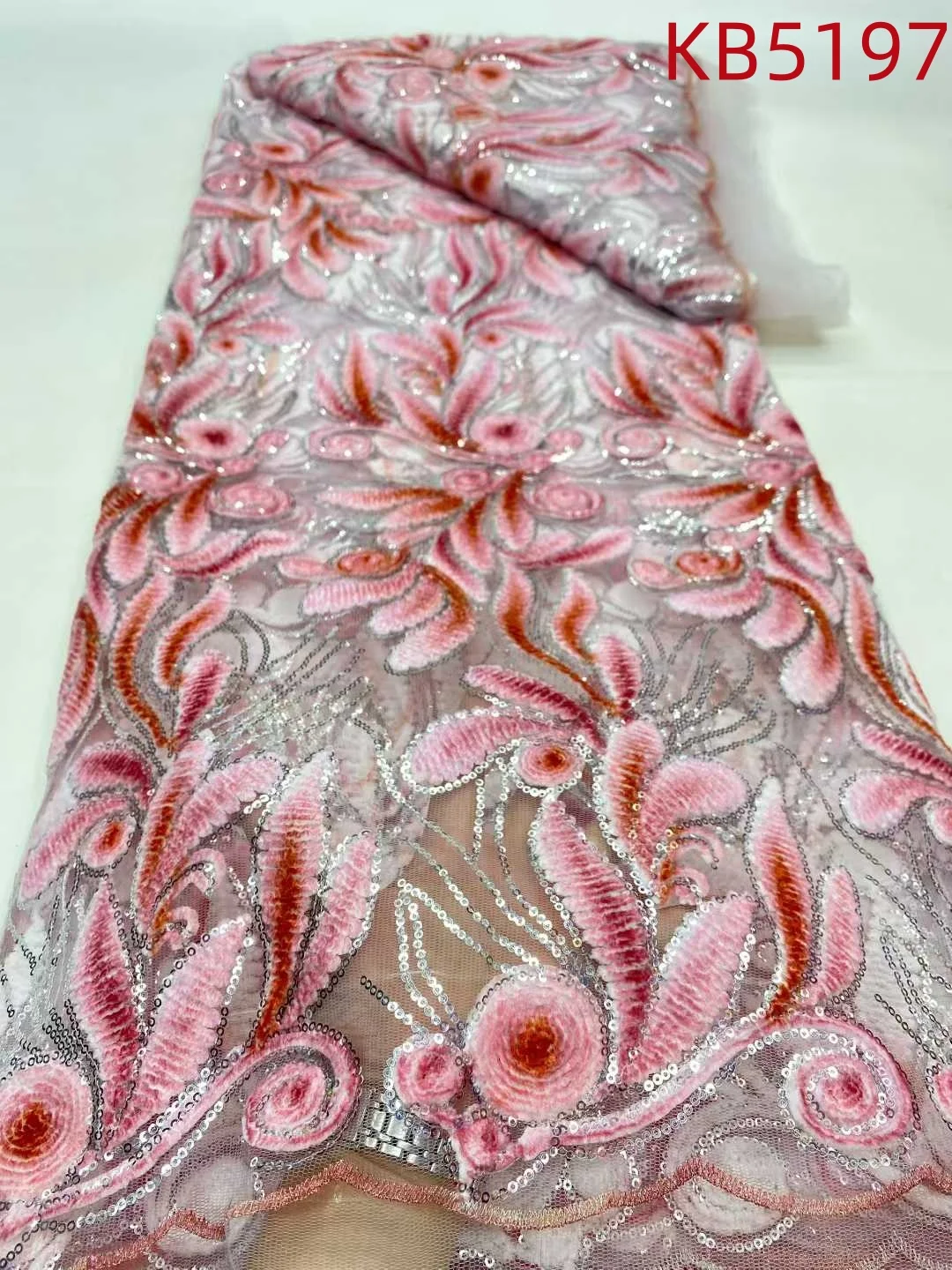 Ultime paillettes africane tessuto di pizzo di velluto perline nigeriane di alta qualità pizzo di velluto netto francese con sequenza per cucire KB5197