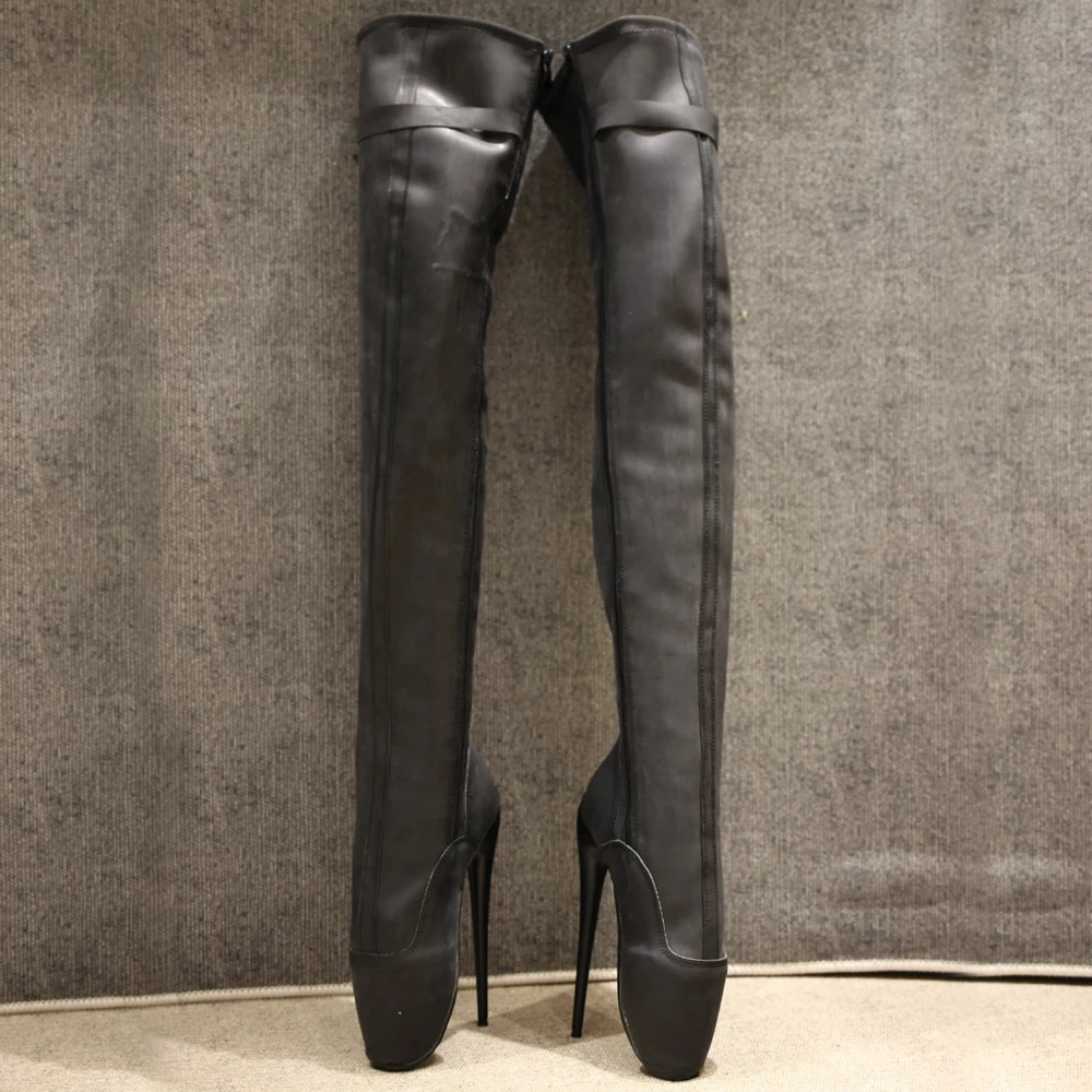 jialuowei Latex Material Ballet Boots Thin Heel Side-Zip Over-the-Knee Women Sexy Fetish Stretch Boots Custom Made