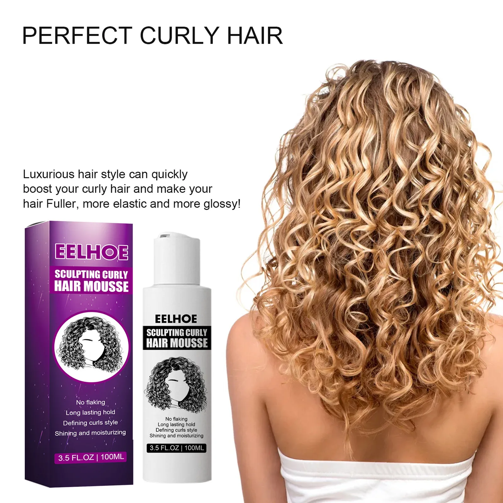 EELHOE Curly Elastin Mousse Nature Volume Styling Moisturizing Fluffy Repairing Styling Elastin Gel Cream Curly Wavy Hair Care